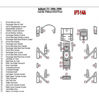 FX Infiniti FX 2006-2008 Without Fabric Wood Kit Cruscotto BD Rivestimenti interni €145.00