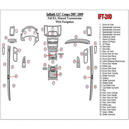 G37 Infiniti G37 2007-2009 Full Set, Manual Gear Box, With NAVI Cruscotto BD Rivestimenti interni €175.00