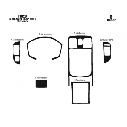 D MAX Isuzu D-Max Double Cab 4X4 01.05 - 12.06 Habillage Décoration de Tableau de Bord 6-Pièce €75.00