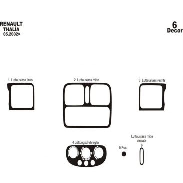 THALIA Renault Thalia 05.02 - 12.05 3D Inleg dashboard Interieurset aansluitend en pasgemaakt op he 6 -Teile €65.00