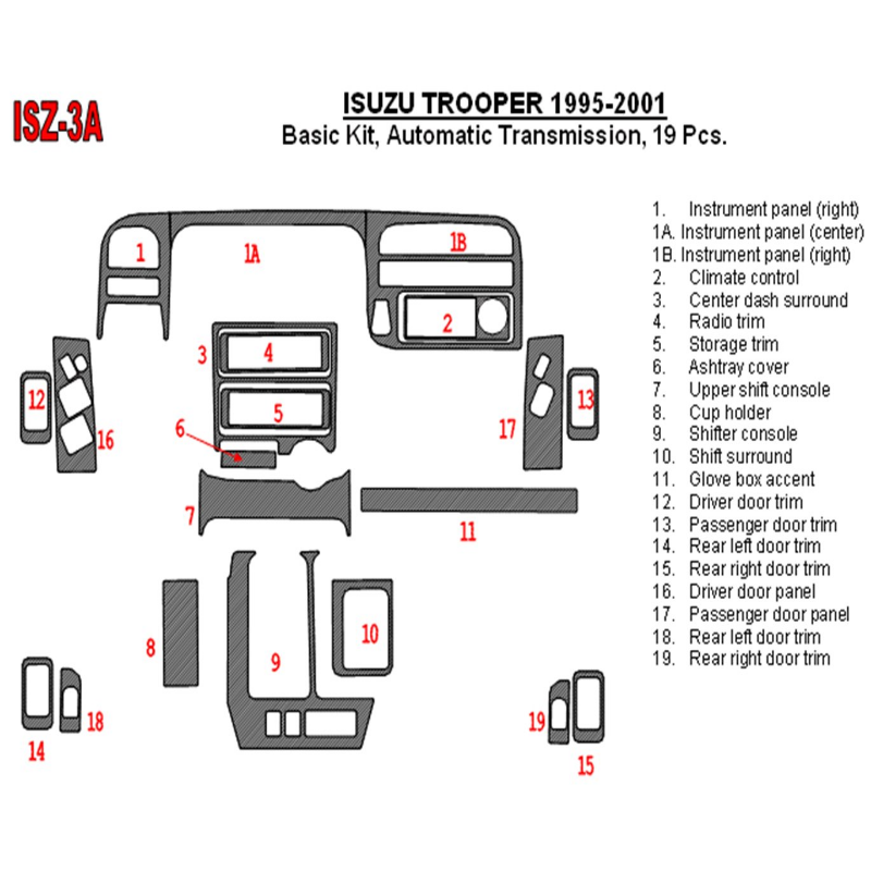 ISUZU Isuzu Trooper 1995-2002 Basic Set, Automatic Gear BD Interieur Dashboard Bekleding Volhouder €135.00