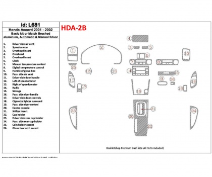 ACCORD Honda Accord 2001-2002 2 Doors, Basic Set, 26 Parts set BD Interieur Dashboard Bekleding Volhouder €135.00