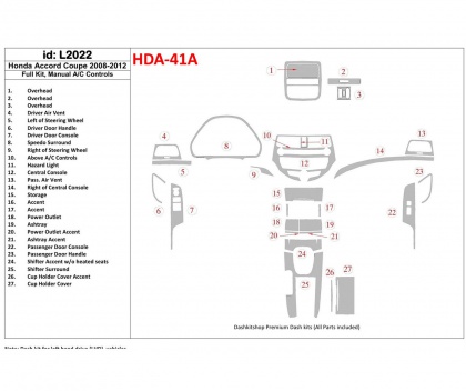 ACCORD Honda Accord 2008-2012 Full Set, 2 Doors (Coupe), Manual Gearbox AC Control BD Interieur Dashboard Bekleding Volhouder...