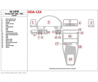 CRX Honda CRX 1990-1991 Ensemble Complet, 19 Parts set BD Décoration de tableau de bord €105.00