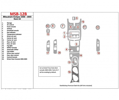 ECLIPSE SPYDER Mitsubishi Eclipse 2000-2005 Basic Set, 19 Parts set BD Interieur Dashboard Bekleding Volhouder €105.00