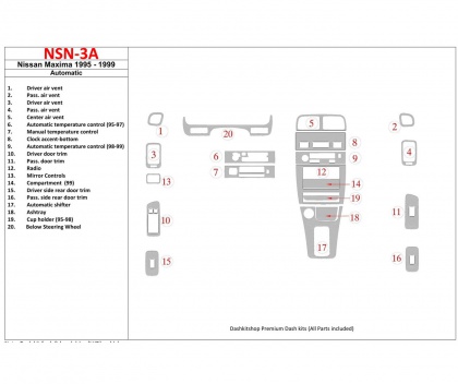 MAXIMA Nissan Maxima 1995-1999 Automatic Gearbox, 21 Parts set Interior BD Dash Trim Kit €105.00